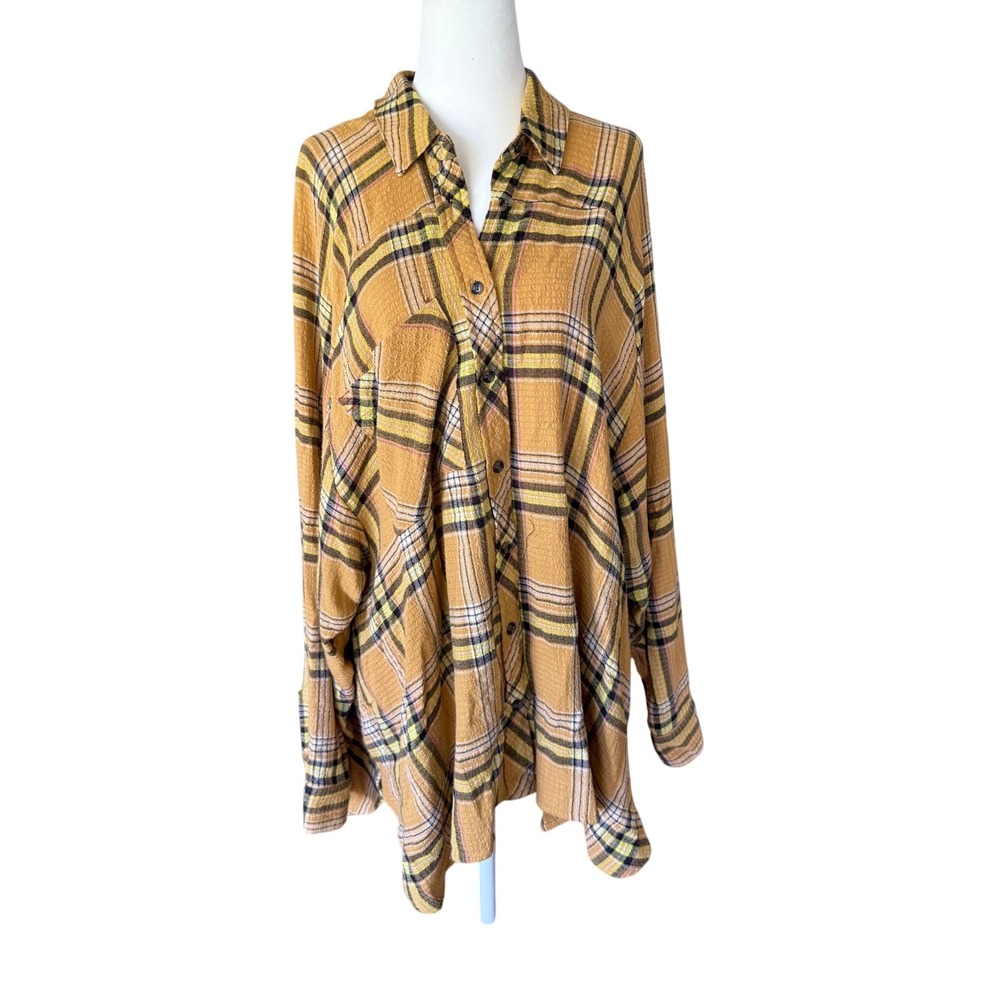 Urban Outfitters BDG Mustard Plaid Oversized Button Down Grunge Indie Sleaze